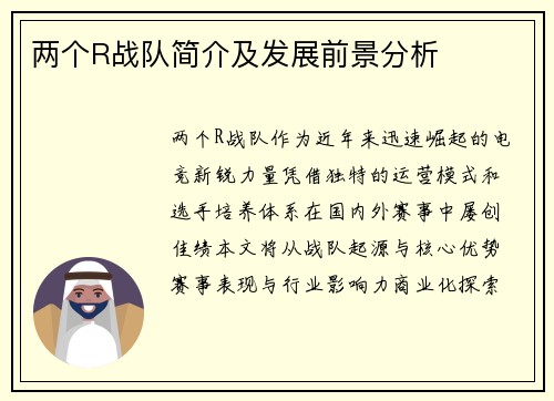 两个R战队简介及发展前景分析